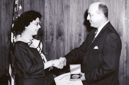 Elizabeth Sudmeier accepting her second Medal of Honor from the CIA. Photo by anonymous (date unknown).