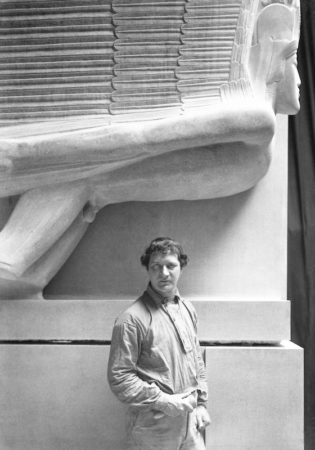 Jacob Epstein in his London studio after the sculpture and tomb were completed. Photo by E.O. Hoppe (c. 1912). Courtesy of the University of Reading.
