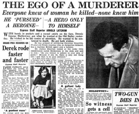 “Daily Express” newspaper reporting the murder of former SOE agent, Christine Granville, and the trial outcome of the murderer, Dennis George Muldowney. Photo by anonymous (c. 1952). TopFoto/Forum.