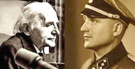 The former Gestapo chief in Lyon, France known as “The Butcher of Lyon,” Klaus Barbie, was sentenced in 1987 to life imprisonment for crimes against humanity. He died in prison. Image on the left is Barbie at his trial. Image on the right is Barbie in his SS uniform. Photos by anonymous (left: c. June/July 1987; right: date unknown). 