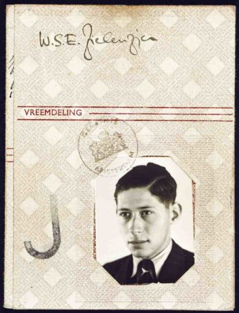 Identification card issued to Erich Zielenziger, a young Jewish citizen of the Netherlands. The red “J” stamped on the document indicates he is Jewish. Photo by anonymous (c. 1941). Courtesy of the U.S. Holocaust Memorial Museum. Photograph #71392.