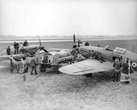 Refueling and rearming No. 601 Squadron Hawker Hurricanes at RAF Tangmere, 1940. Photo by anonymous (c. 1940). Royal Air Force Museum.
