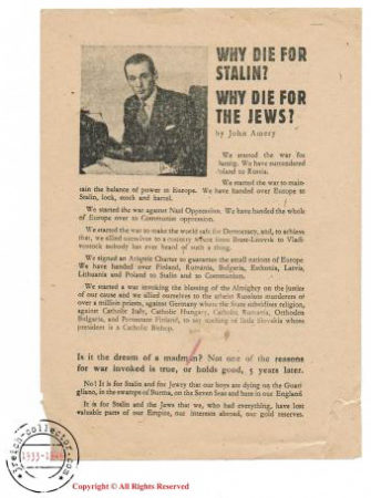 Propaganda leaflet with text written by John Amery. Photo by anonymous (date unknown). ©️All Rights Reserved.