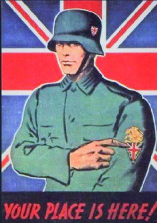 Poster used in the drive to recruit more British men to the British Free Corps. Photo and poster by anonymous (date unknown). 