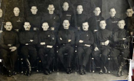 Group photo of senior members of the British Union of Fascists. Oswald Mosley sits center in front row. William Joyce (“Lord Haw Haw”) is seated in front row, far right. Photo by anonymous (date unknown). ©️Pictures by Mike Gunnill.