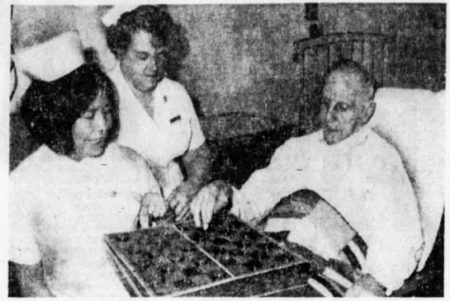 Jamison playing checkers in the hospital. Photo by anonymous (c. 1973). “Dayton Daily News” via Newspapers.com. 