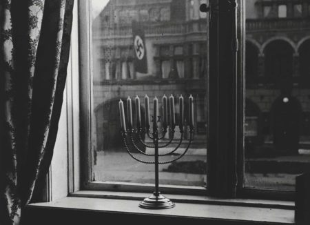 Hanukkah menorah on the windowsill of the Posner’s home in Kiel, Germany. 