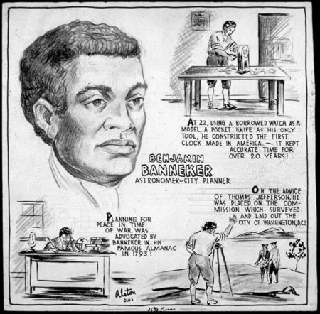 Benjamin Banneker, astronomer and city planner. Illustration by Charles Henry Alston (c. 1943). U.S. National Archives and Records Administration. PD-U.S. Government. Wikimedia Commons.