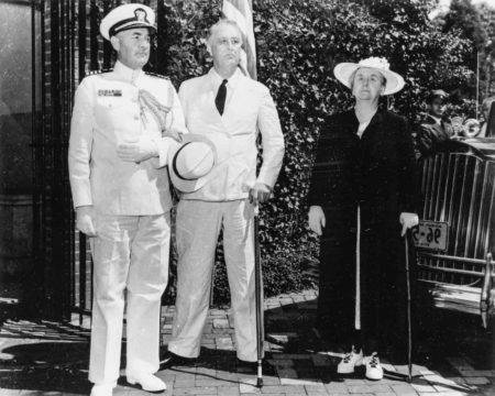 President Franklin D. Roosevelt (center) and Queen Wilhelmina. Photo by anonymous (c. 1942). National Archives and Records Administration. PD-U.S. Government. Wikimedia Commons.