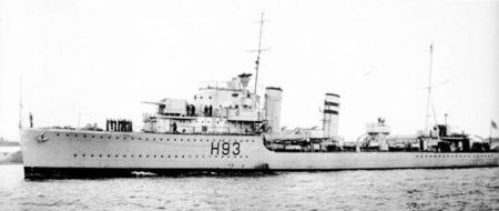 The H-class British destroyer, HMS Hereward (H93). Photo by anonymous (date unknown).