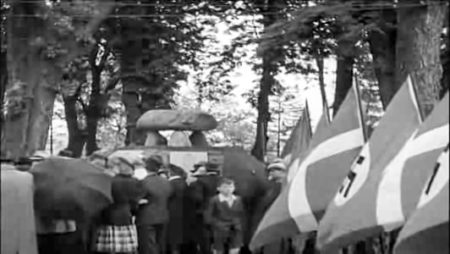Waffen-SS memorial service for Schalburg Corps. Photo by anonymous (c. June 1944). PD-Expired copyright. Wikimedia Commons.
