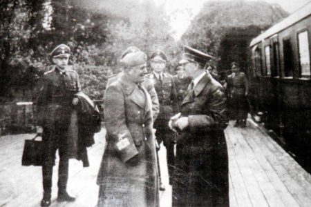 Meeting of Hitler and Mussolini in Stępina, Poland. Photo by anonymous (27 August 1941). Yad Vashem. PD-Published outside the United States. Wikimedia Commons. 
