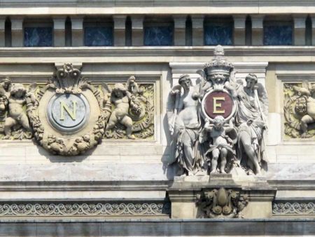 Monogram of Napoléon III on the façade of the Opera Garnier in Paris