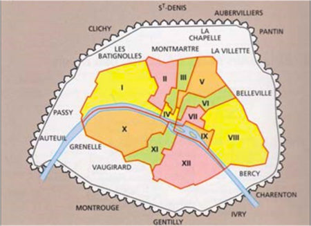 Map Paris Annexation of 1860 Napoléon III