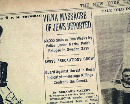 The New York Times headline about the massacres in Vilna.