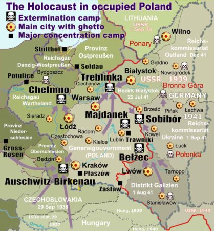 Map of the Holocaust in occupied Poland during World War II.