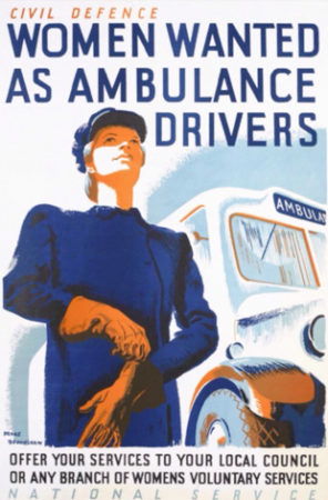 Poster advertising for recruiting women ambulance drivers.