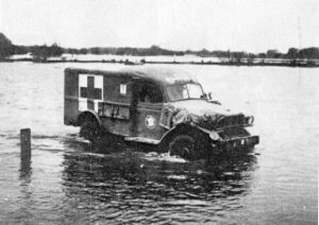 Marie-Thérèse Pezet and Marie-Anne Duvernet’s ambulance crossing a river in Alsace, France.