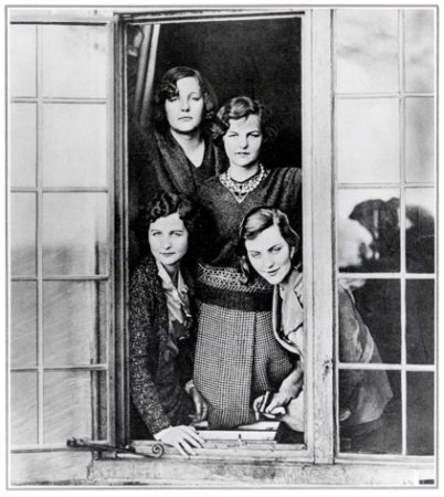 Nancy (lower left), Diana (lower right), Unity (standing left), and Jessica Mitford (standing right).