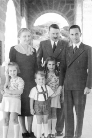 Adolf Hitler with Joseph Goebbels and his wife, Magda and their three oldest children: Hilda (left) Helmut (center), and Helga (right).