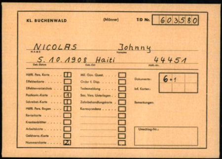 KZ Buchenwald document for Johnny Nicolas.