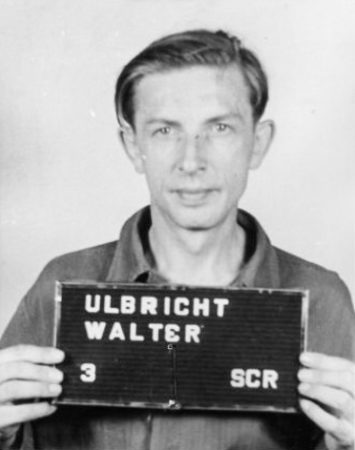 Former camp guard/office clerk, Walter Ulbricht (1904−?), a Kapo at Rottleberode. Mug shot taken at the time of his arrest for war crimes. Found guilty, Ulbricht was sentenced to five years.