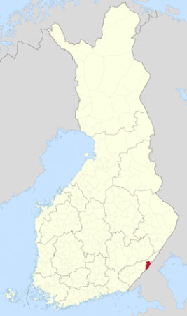Map of Finland with the Rautjärvi municipality outlined in red contiguous to the Russian border. Map by Fenn-O-maniC (date unknown). PD-CCA-Share Alike 3.0 Unported. Wikimedia Commons.