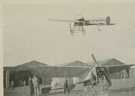 A Blériot XI aircraft in flight. This is a plane that was flown at East Boldre (future site of RAF Beaulieu) at the New Forest Flying School and airbase during World War I .