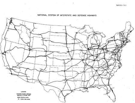 Map of the proposed Interstate Highway System. Map by anonymous (c. October 1957). PD-U.S. government. Wikimedia Commons.
