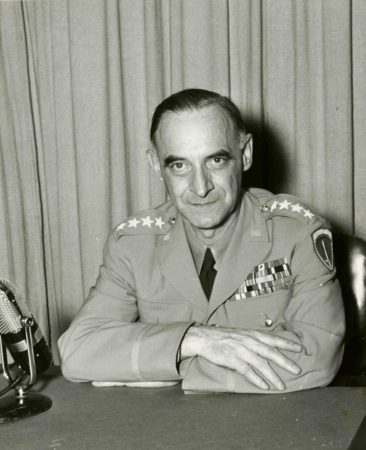 Official portrait of Gen. Lucius D. Clay after returning from Berlin to Washington, D.C. Photo by anonymous (c. May 1949). Official military records. PD-U.S. government. Wikimedia Commons.