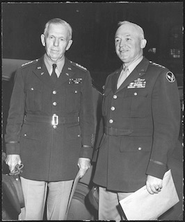 Gen. George C. Marshall (left) and Gen. “Hap” Arnold. Photo by anonymous (c. September 1944). National Archives and Records Administration; Franklin D. Roosevelt Library. PD-U.S. government. Wikimedia Commons.