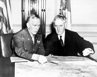 George C. Marshall, Army Chief of Staff (left) and Henry L. Stimson, Secretary of War (right).