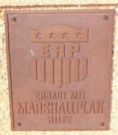 “ERP” plaque set into the parapet of the dam of the Stausee Mooserboden above Kaprun, Austria. Photo by RHaworth (c. September 1997). PD-GNU Free Documentation License. Wikimedia Commons.