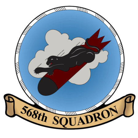 568th Bomb Squadron emblem and patch. Photo by anonymous (date unknown). PD-U.S. government.