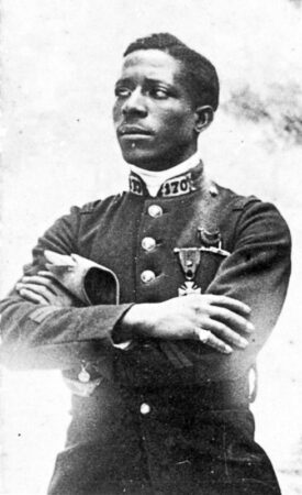 Eugene Jacques Bullard, the first African American combat pilot and one of two hundred Americans who flew for France in World War I. Photo uploaded by Sus scrofa and FransValli (date unknown). PD-U.S. Government. Wikimedia Commons.