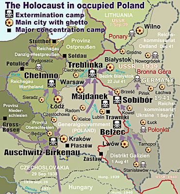 Map showing the major concentration and extermination camps located in Poland. Map by Poeticbent (27 June 2013). Copyright holder is Dennis Nilsson. PD-CCA 3.0 Unported License. Wikimedia Commons.
