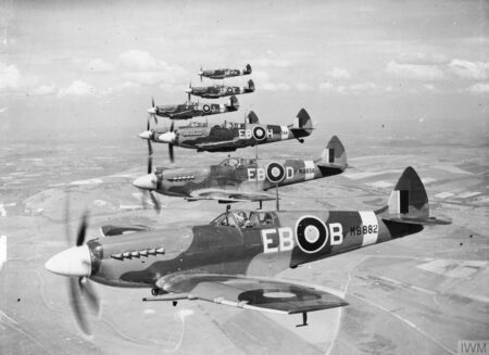 Supermarine Spitfire F Mk XIIs of No. 41 Squadron. Photo by anonymous (date unknown). PD-U.K. Government public domain. Wikimedia Commons.
